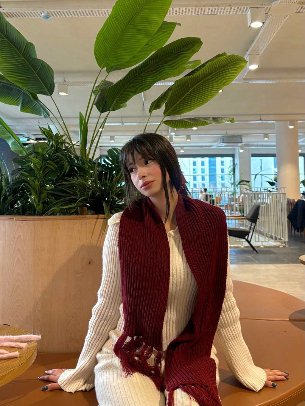 Mikasa Bordo El Örgüsü Atkı – Sade Model