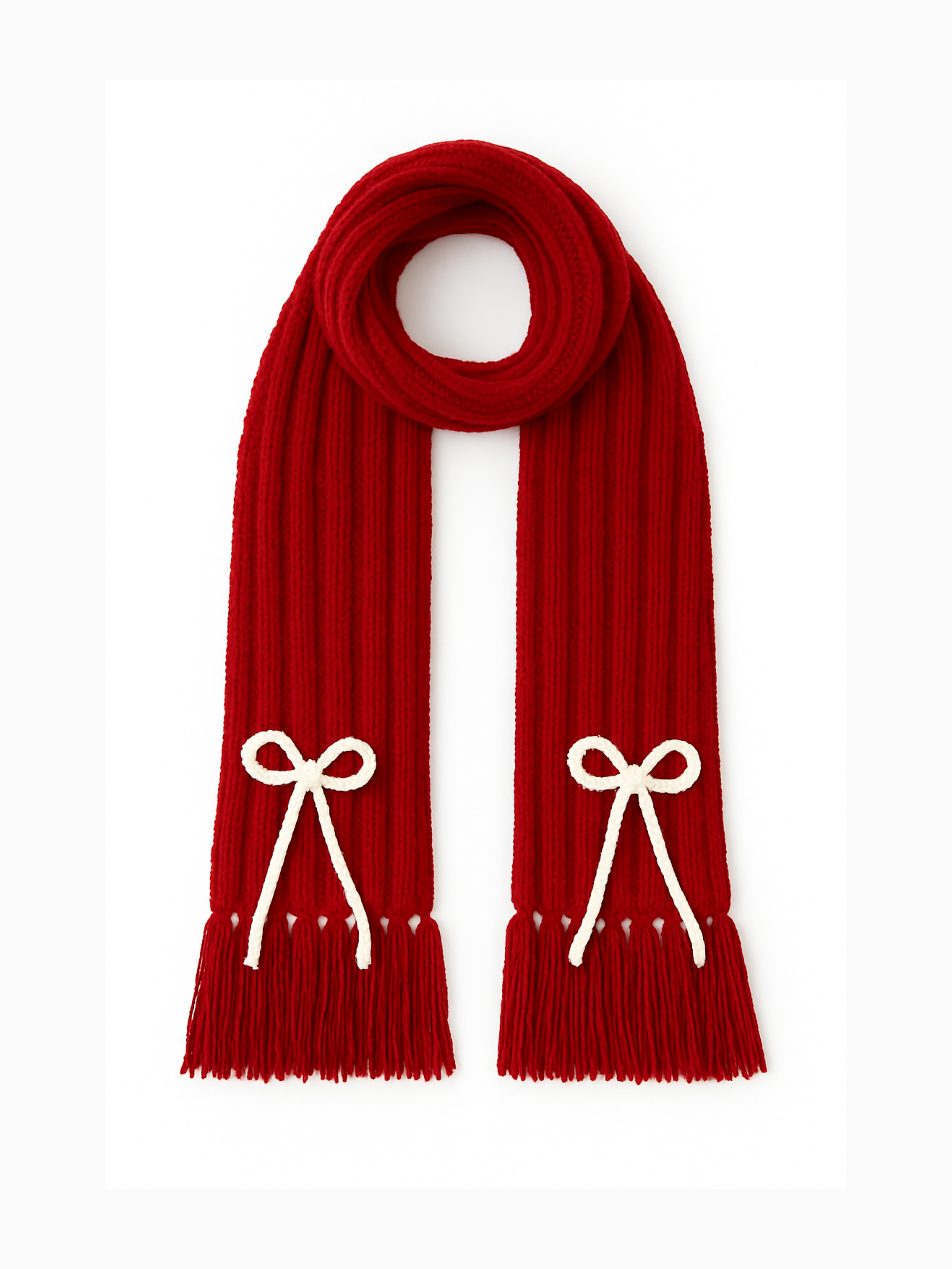 Mikasa Kırmızı El Örgüsü Atkı – Beyaz Düğümlü